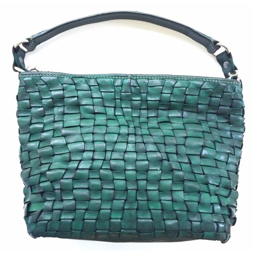Campomaggi 100% genuine leather. Medium size handbag. Woven. Green bottle Campomaggi 100% genuine leather. Medium size handbag. Woven. Green bottle