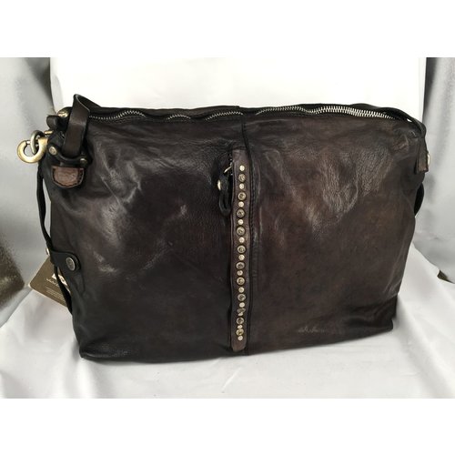 Campomaggi 100% genuine leather. Line DAMIANA. Bowling bag. Studs Profile. Grigio Campomaggi 100% genuine leather. Line DAMIANA. Bowling bag. Studs Profile. Grigio