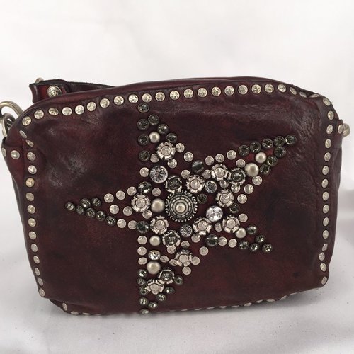 Campomaggi 100% genuine leather. Line STELLA ALPINA. Bowling bag. Star stud pattern. Vinaccia Campomaggi 100% genuine leather. Line STELLA ALPINA. Bowling bag. Star stud pattern. Vinaccia