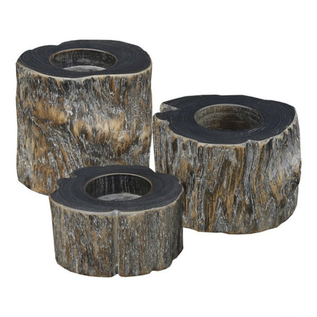 Moe's Home Collection TEAK T-LITE HOLDERS WEATHERED GREY SET OF 3