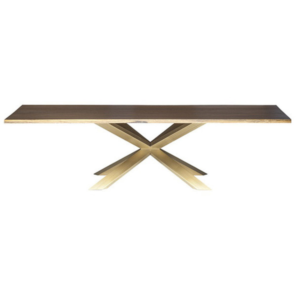 Nuevo Living Couture Dining Table Seared Oak Top - Gold Brushed SS
