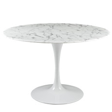 Modway Lippa 47" Round Artificial Marble Dining Table in White