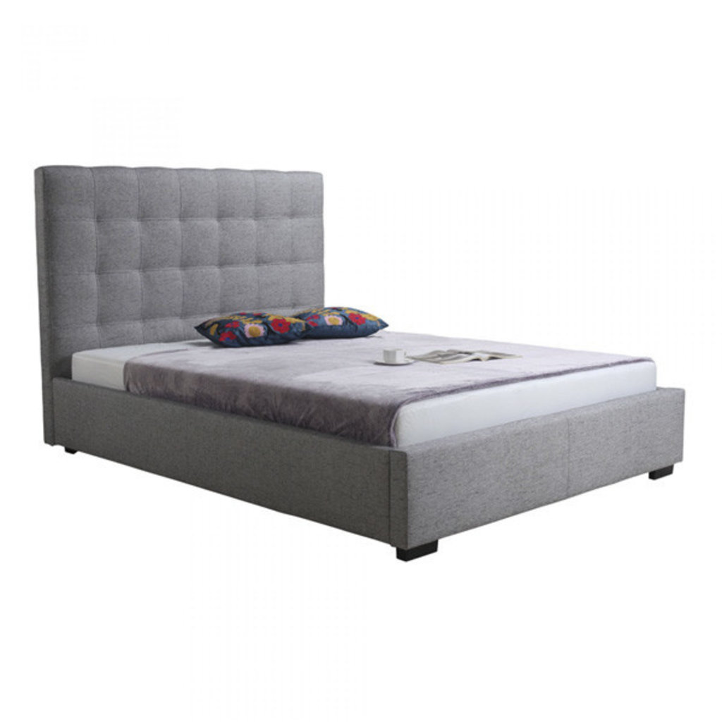 Moe's Home Collection Belle Storage Bed Queen Light Grey Fabric