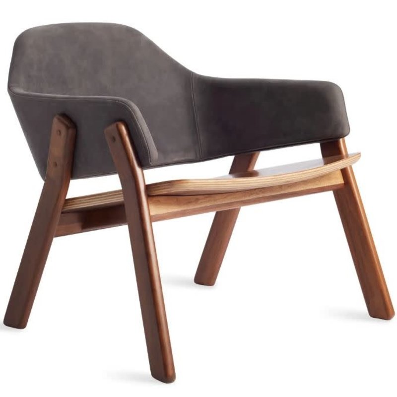 BluDot Clutch Lounge Chair Slate Leather and Walnut