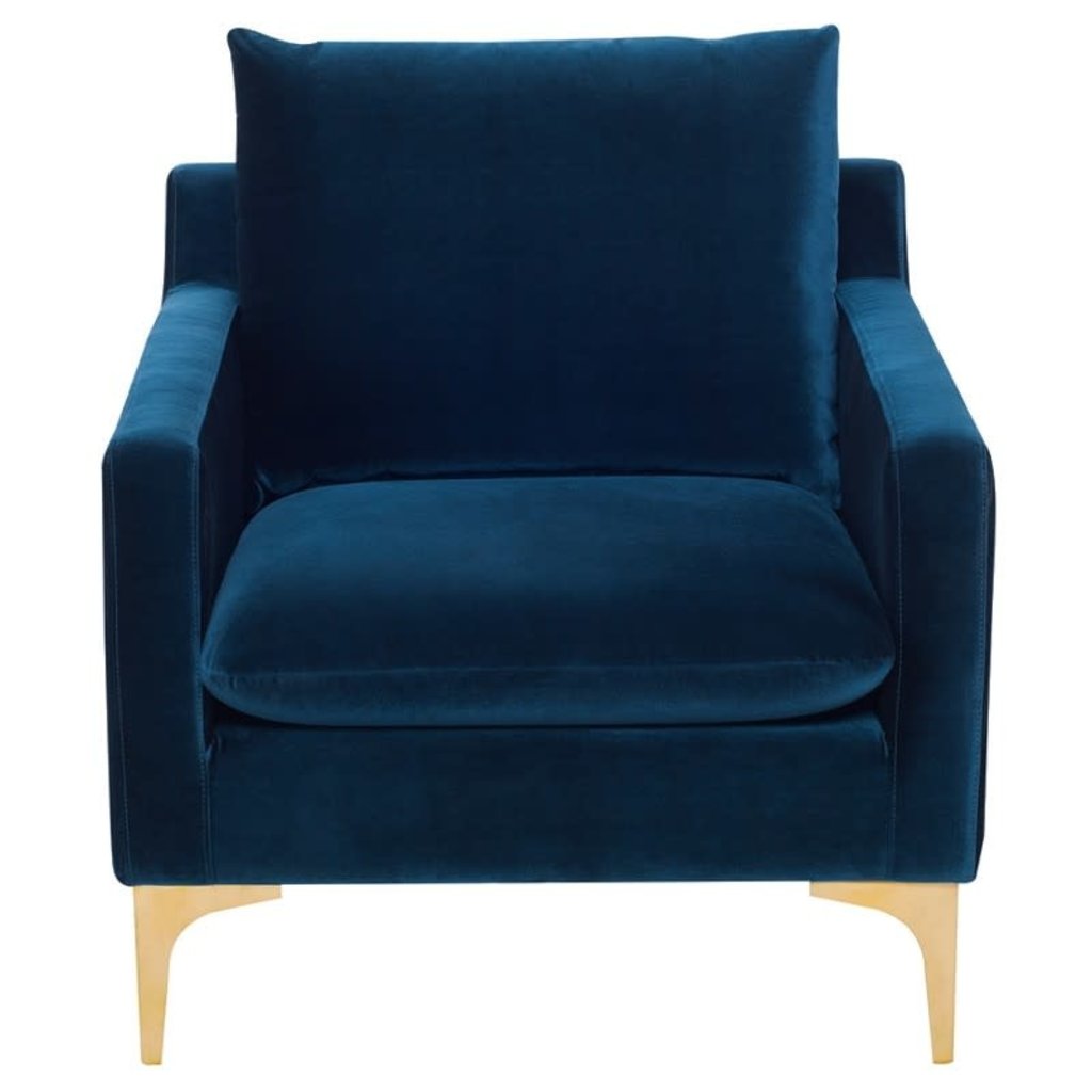 Nuevo Living Anders Occasional Chair Midnight Blue Velvet w/ Gold Legs