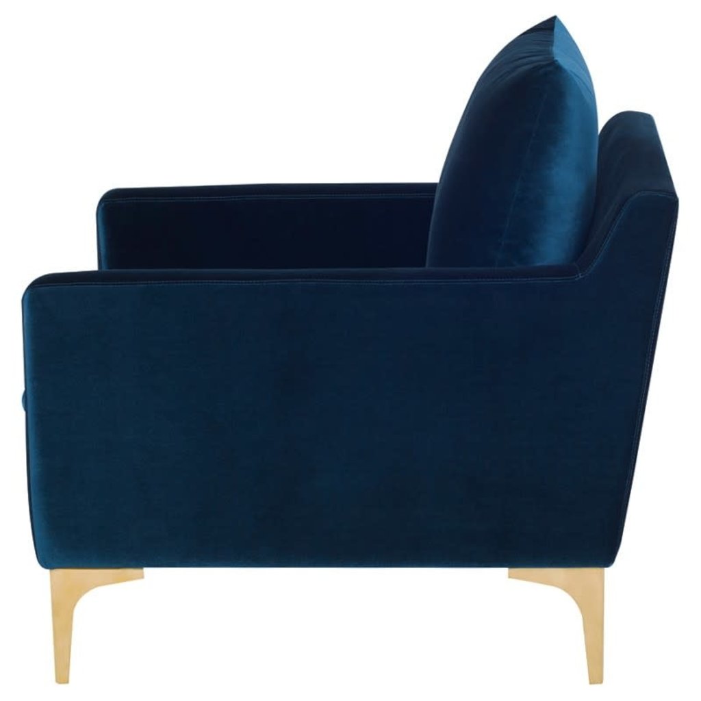Nuevo Living Anders Occasional Chair Midnight Blue Velvet w/ Gold Legs