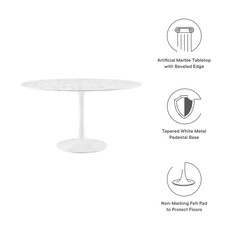 Modway Lippa 47" Round Artificial Marble Dining Table in White
