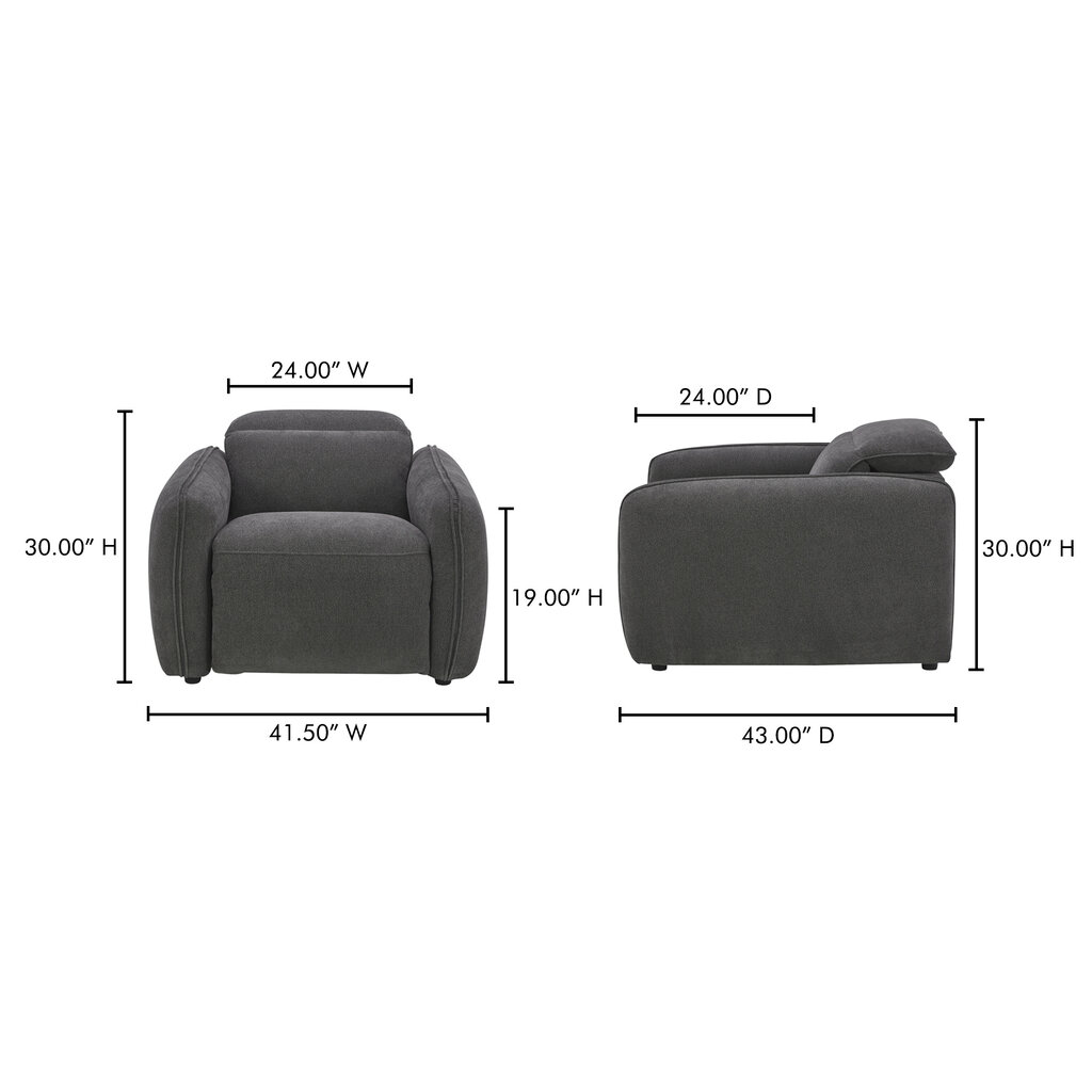 Moe's Home Collection Eli Power Recliner Chair-  Dusk Grey