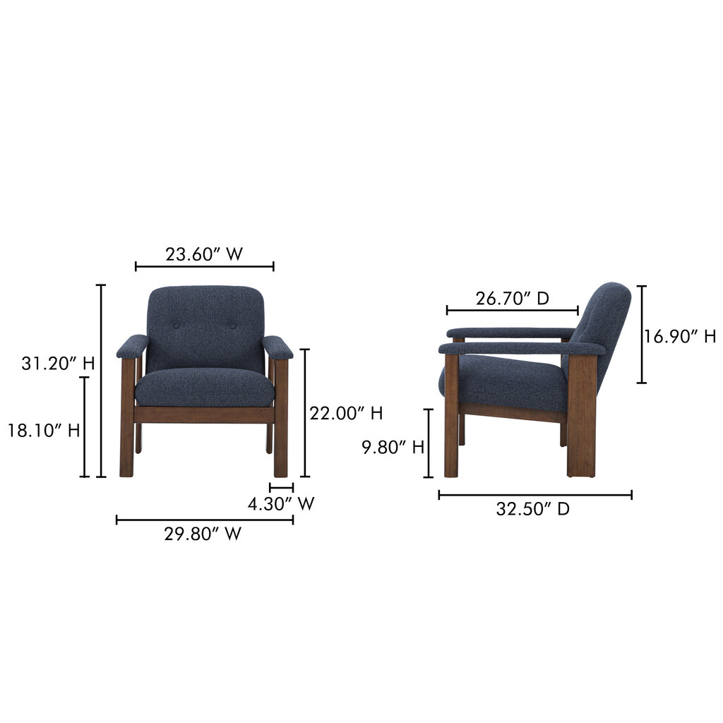 Moe's Home Collection Parker Lounge Chair Dark Blue