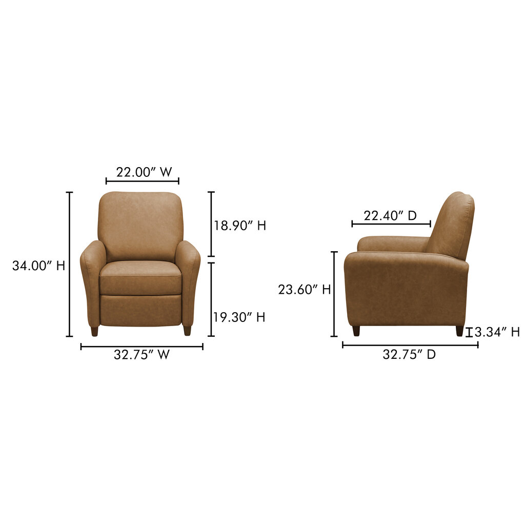 Moe's Home Collection Luna Recliner Chair Tan Leather
