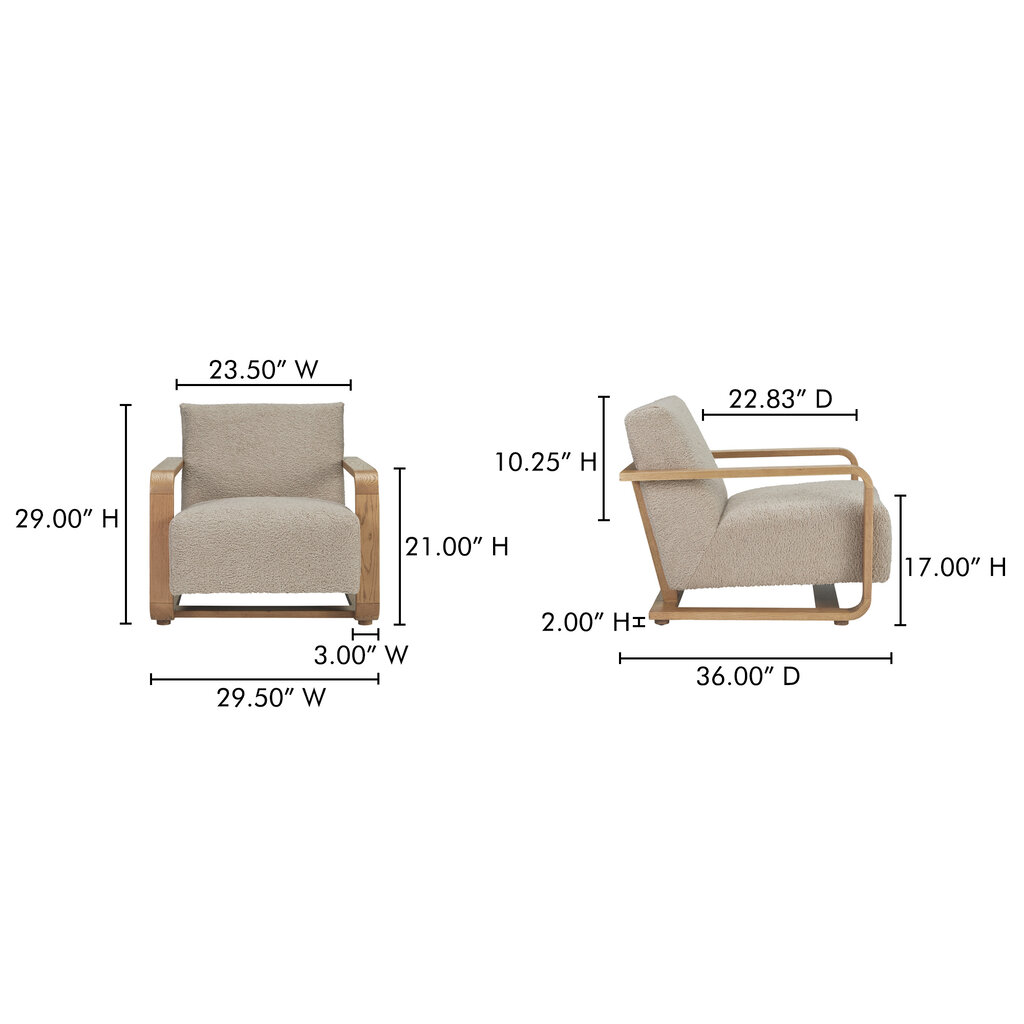 Moe's Home Collection Eckersley Lounge Chair Beige Faux Shearling