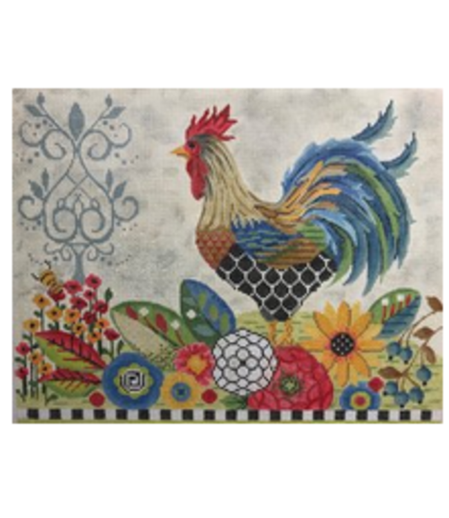 Provence Rooster Kit - Canvas, Stitch Guide, Embellishments, Thread kit