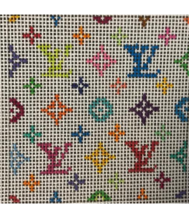 Louis Vuitton 3 Square Insert on White - Needlepoint Studio of Sarasota