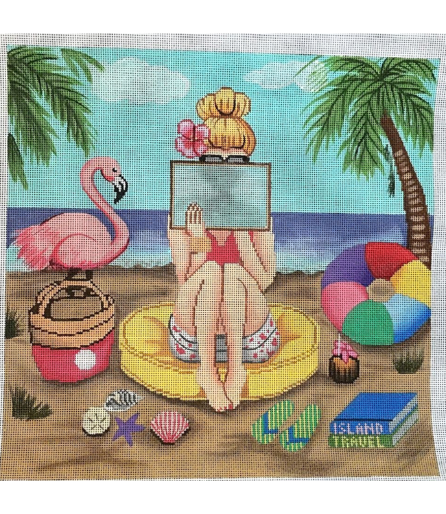 Girl Stitching - Beach