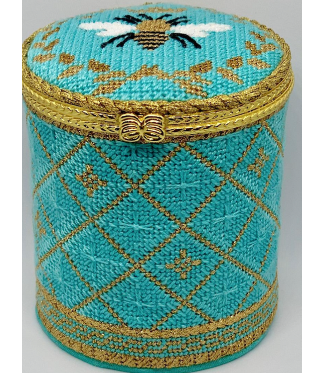 Bee Box Teal round -- not stitched.