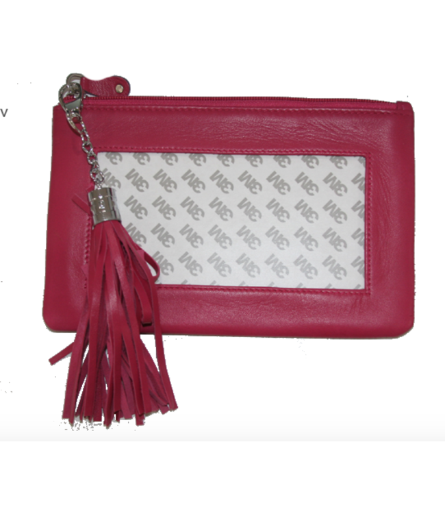 Lamb Skin Zip Pouch with Detachable Tassel