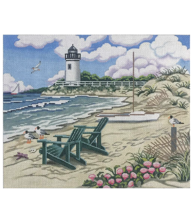 Beach Scene w/ Lighthouse and Chairs