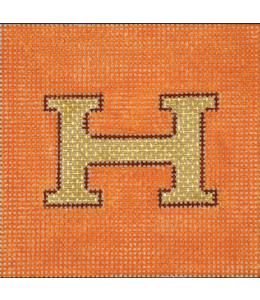 Hermes H - Orange w/ Gold & Brown - 3" Square Insert