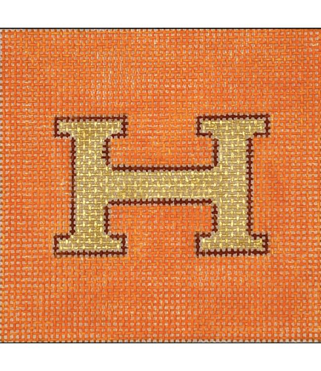 Hermes H - Orange w/ Gold & Brown - 3" Square Insert