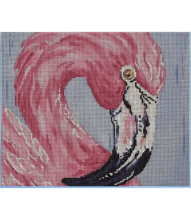 Pink Flamingo on Blue Background