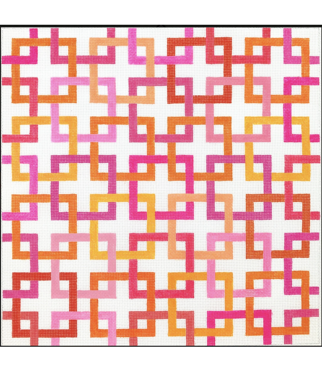 Interlocking Squares - Pinks and Oranges on White