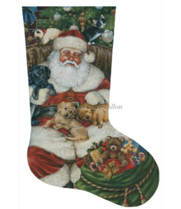 Sleeping Santa w/ Puppies and Kittens Stocking