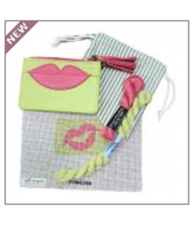 Lime  Wallet with hot pink kiss