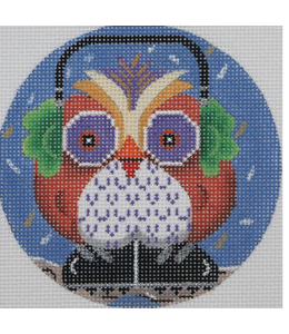 Owl with Ear Muffs Ornament - 4" round