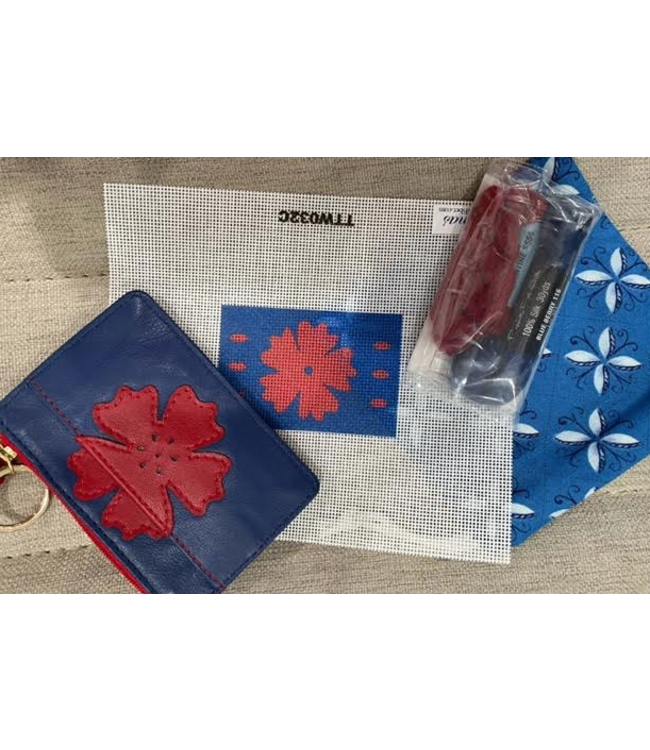 Flower Wallet - Royal Blue with Red Flower