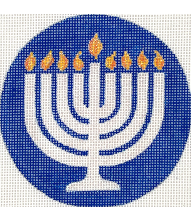 Menorah-Sparkly White, Yellow & Orange on Deep Blue