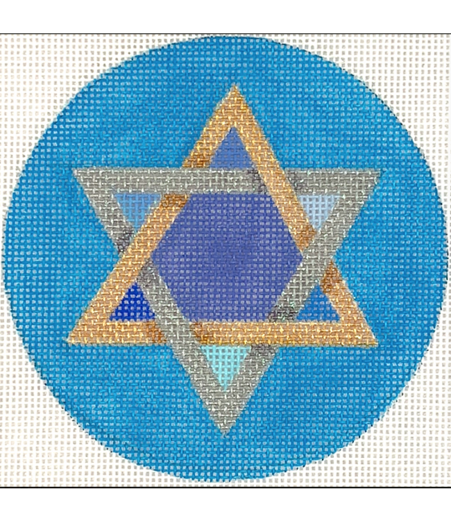 Star of David-Mixed Blues, Golds, Silvers on Blue
