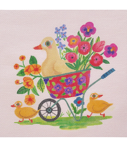 Spring Wheelbarrow w/ Ducks & Flowers