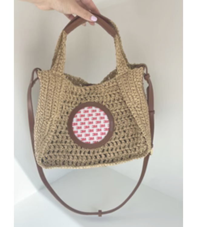 Crochet Tote w/Brown Leather