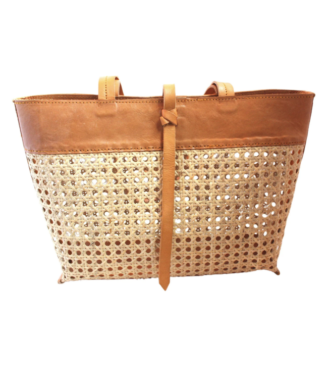 Madeline Cane and Leather Tote - Camel