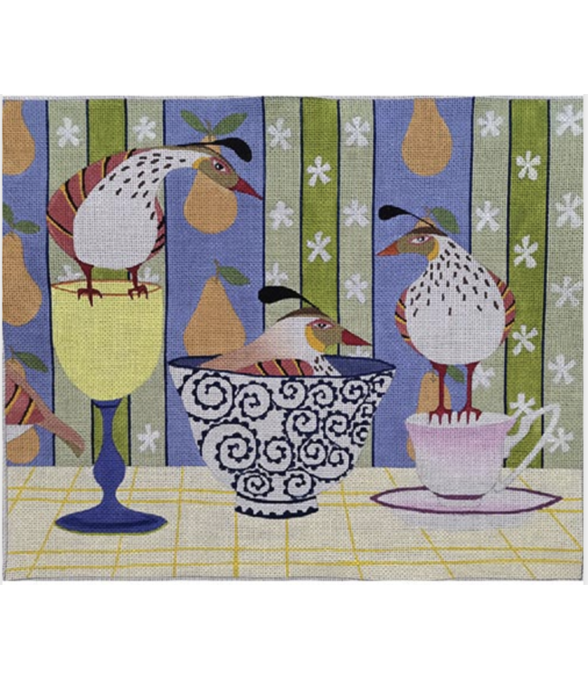 Partridges and pear Wallpaper