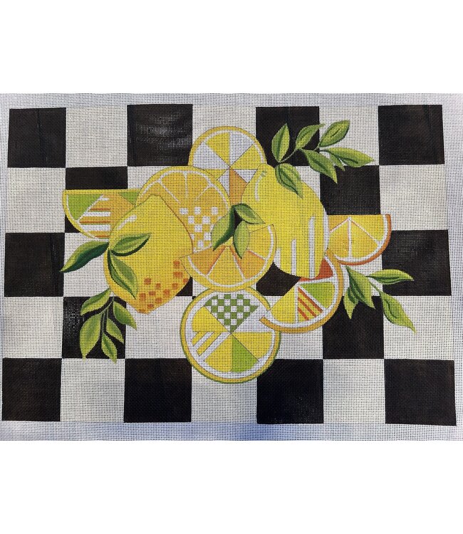 Lemons on Black and Yellow Check