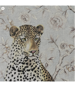 Beautiful Leopard with Light Blue Foral Background