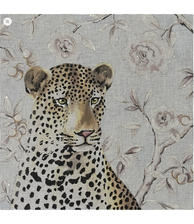 Beautiful Leopard with Light Blue Foral Background