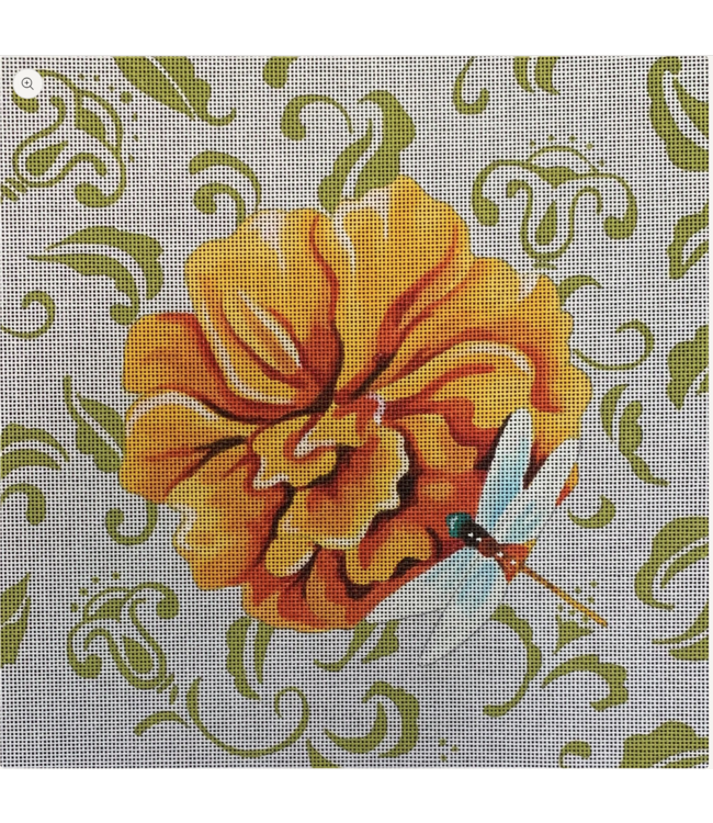 Flower with Dragonfly and Green/White Backgrond