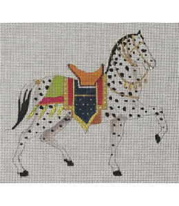 Beautiful Speckled Horse  with Colorful Saddle