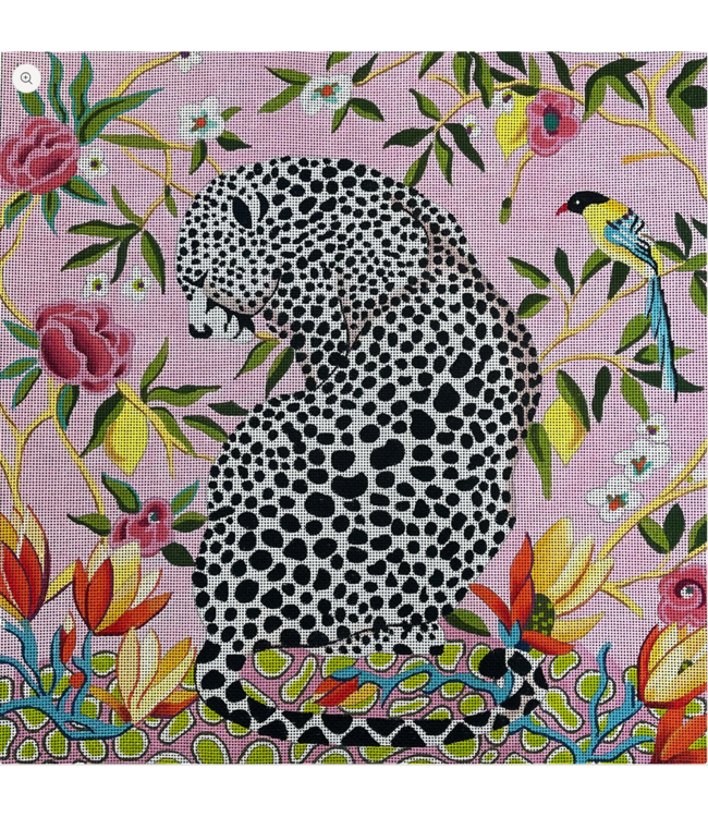Tiger on Floral and Bird  Pink Background