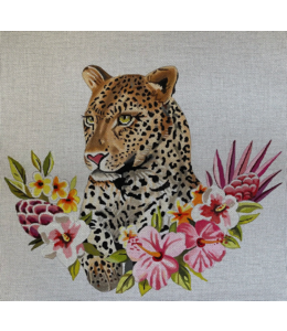 Tiger on White Background with Flowers at Base of Tiger