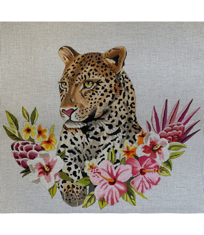 Tiger on White Background with Flowers at Base of Tiger