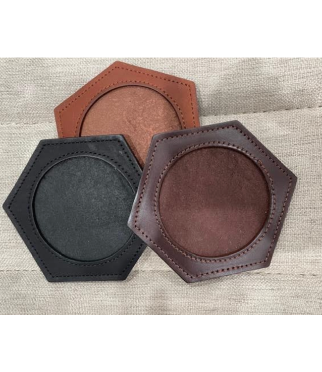 Hexagon Leather Coasters 4" w/3" Insert