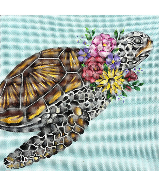 Sea Turtle with Flowers