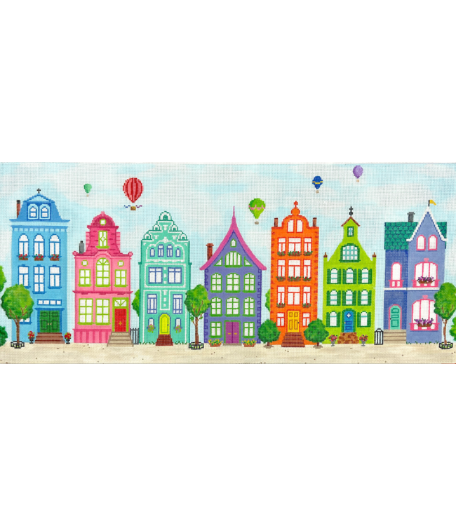 Colorful Row Houses & Hot Air Balloons