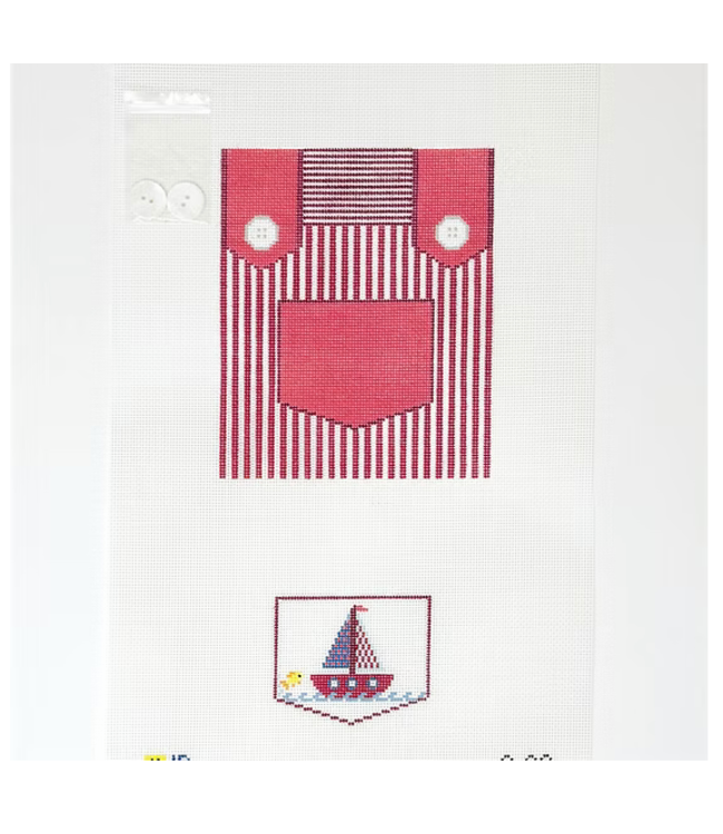 Overalls-Red with Sailboat  pocket