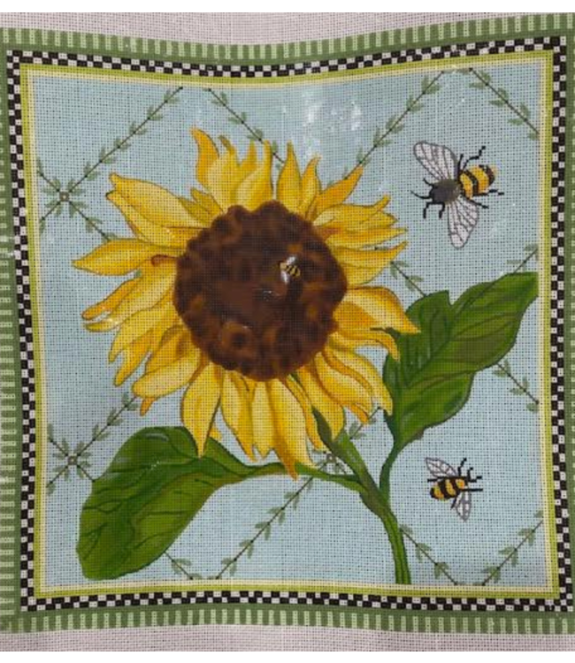 Sunflower and Bees on Vine Lattice