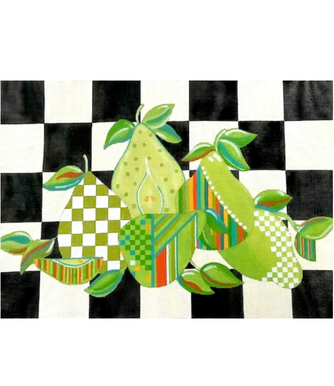 Pears on Black and Yellow Check