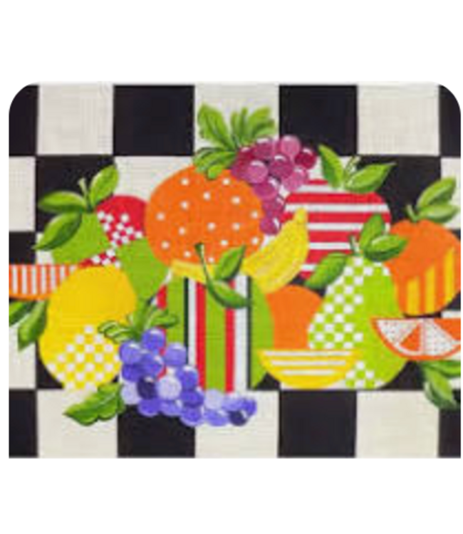 Mixed Fruit on  Black and Yellow Check